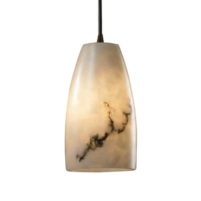 LumenAria 1-light Dark Bronze Small Pendant, Faux Alabaster Tall Tapered Cylinder Shade