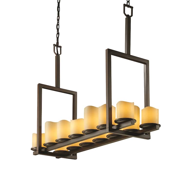 Justice Design CandleAria Dakota 14-light Dark Bronze Chandelier, Amber Cylinder w/ Melted Rim Shade