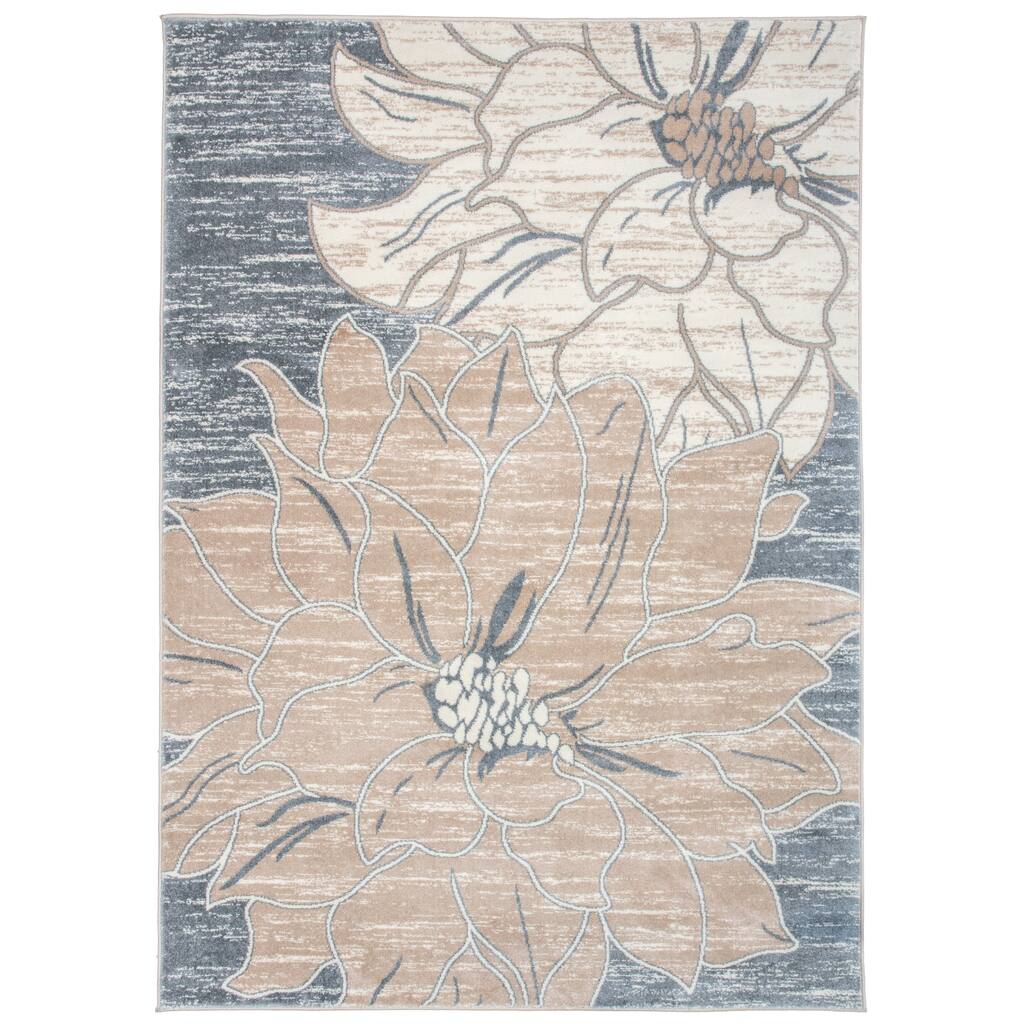 World Rug Gallery Contemporary Large Floral Design Area Rug Beige - 3'3" x 5'