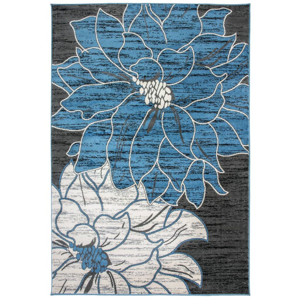 World Rug Gallery Contemporary Large Floral Design Area Rug Blue - 7'10" x 10'