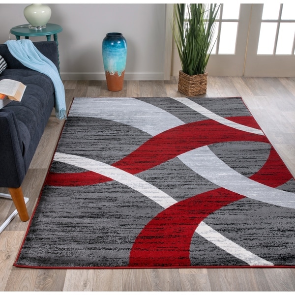 Shop Modern Geometric Design Area Rug Red - 5' x 7' - Free Shipping ...