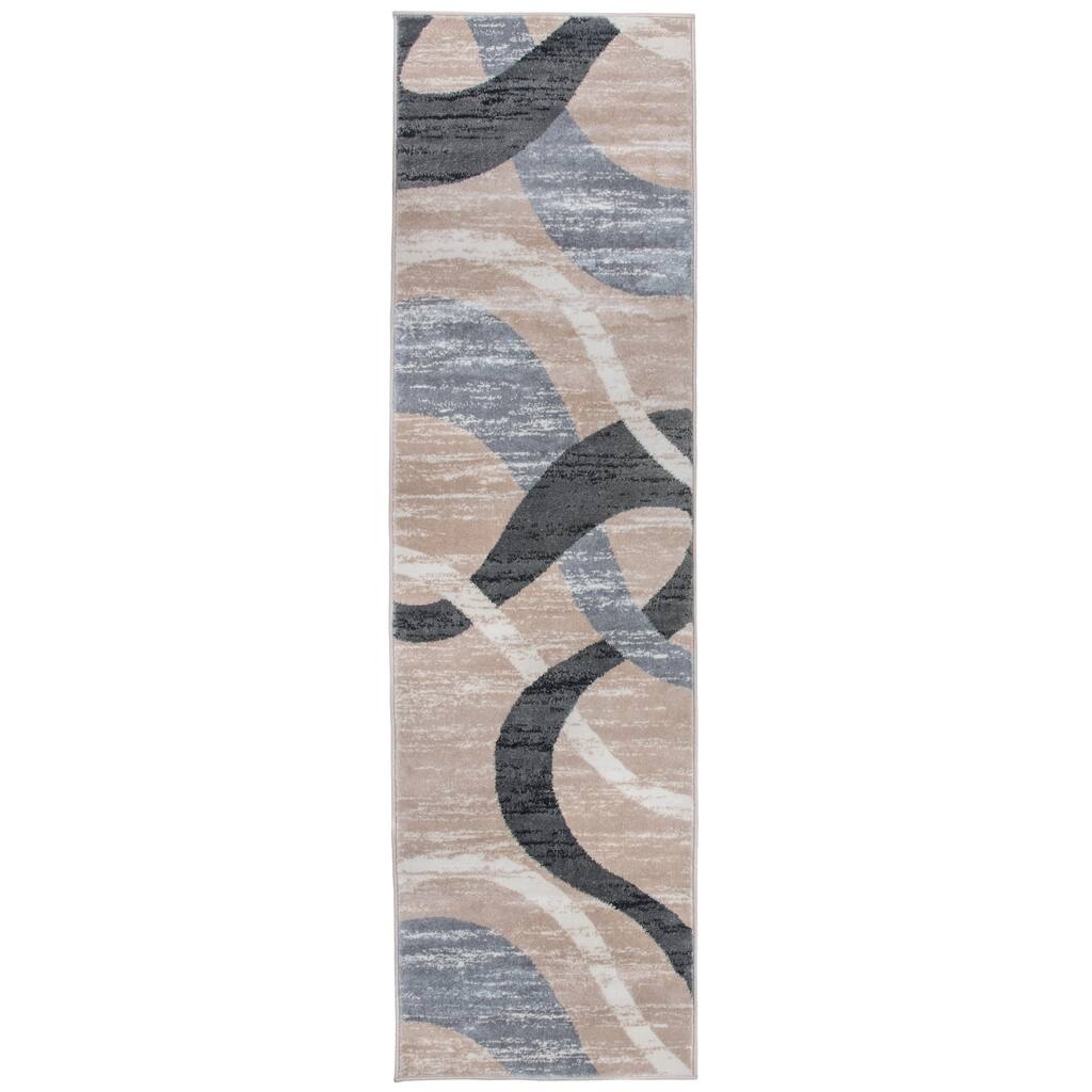 World Rug Gallery Modern Geometric Design Runner Rug Beige - 2' x 7' Runner