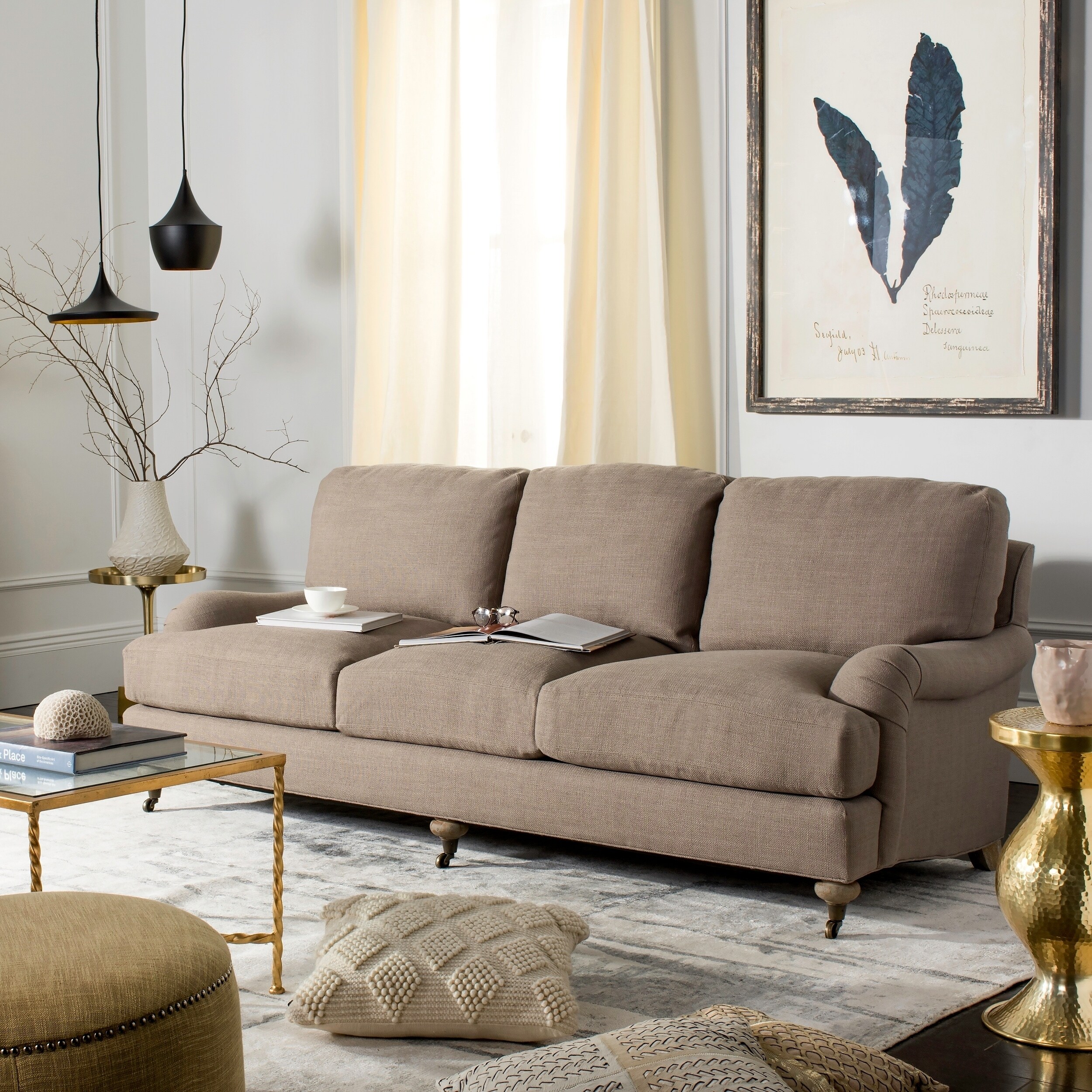 Safavieh Couture Calvin Brown Linen Sofa 22964975 Safavieh Couture Calvin Brown