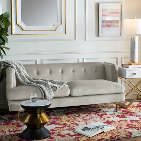 Shop Safavieh Couture Luciana Diamond Tufted Velvet Sofa -Silver / Gold