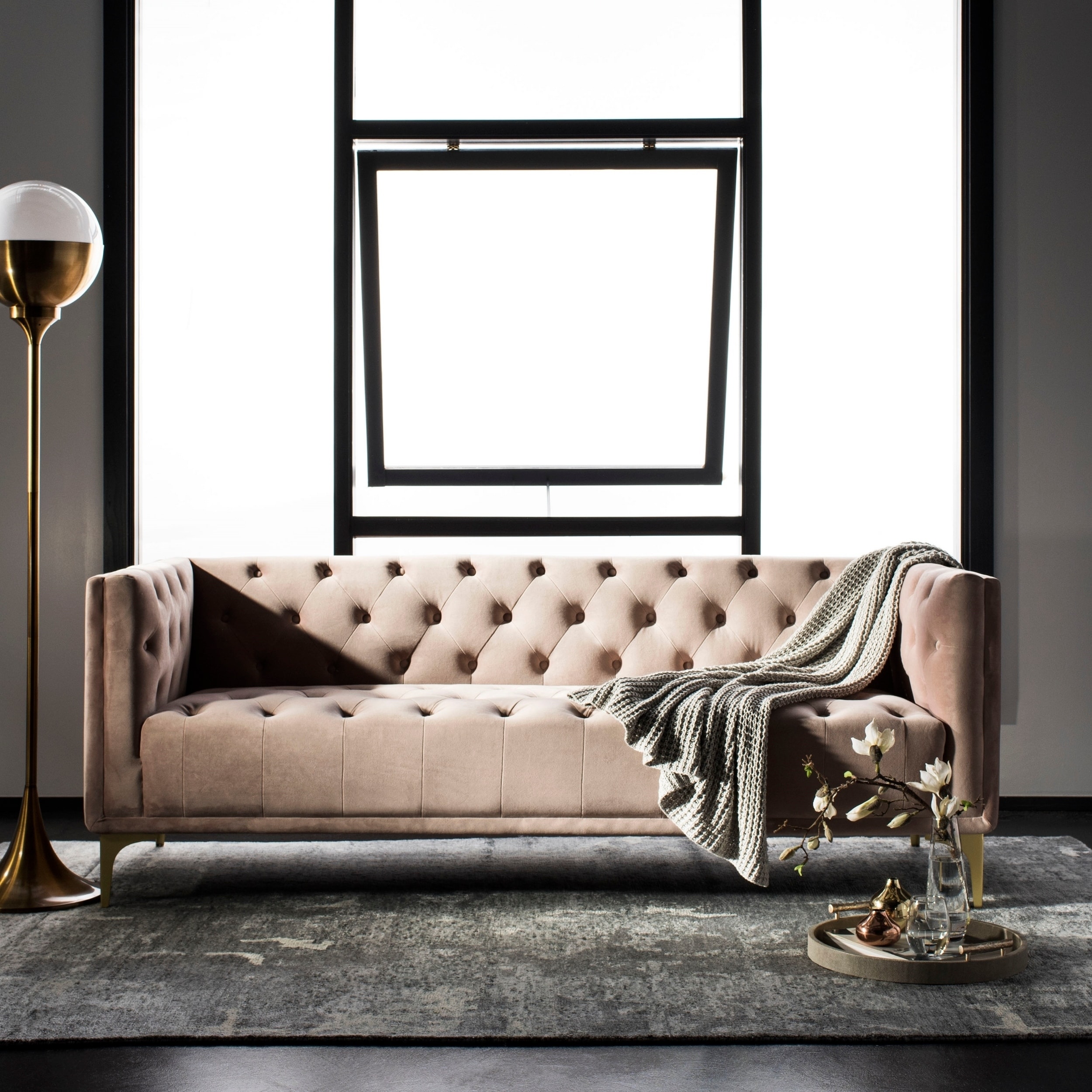 Safavieh Couture Floino Tufted Sofa Pale Mauve On Safavieh Couture Floino Tufted Sofa