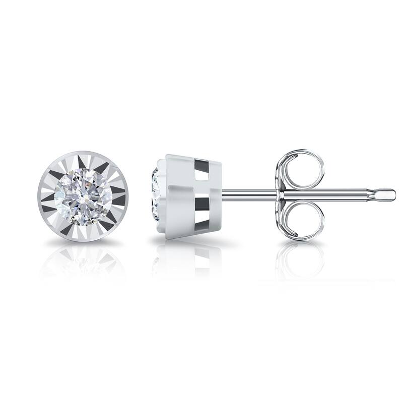 Auriya Round 1/6cttw Bezel Set Diamond Stud Earrings 14K Gold