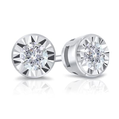 Auriya Round 1/6cttw Bezel Set Diamond Stud Earrings 14K Gold