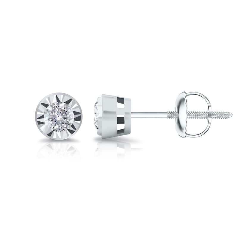 Auriya Round 1/6cttw Bezel Set Diamond Stud Earrings 14K Gold (G-H, I2-I3)
