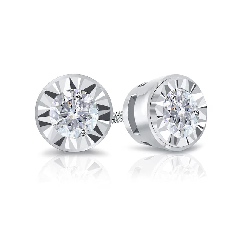 Auriya Round 1/6cttw Bezel Set Diamond Stud Earrings 14K Gold (G-H, I2-I3)