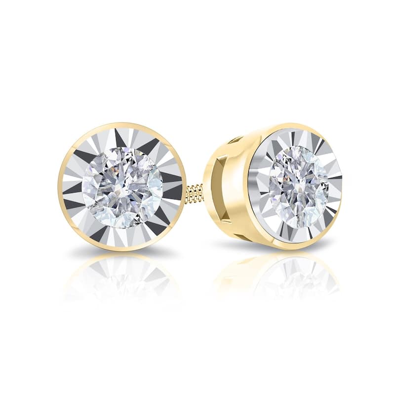 Auriya Round 1/6cttw Bezel Set Diamond Stud Earrings 14K Gold (G-H, I2-I3)