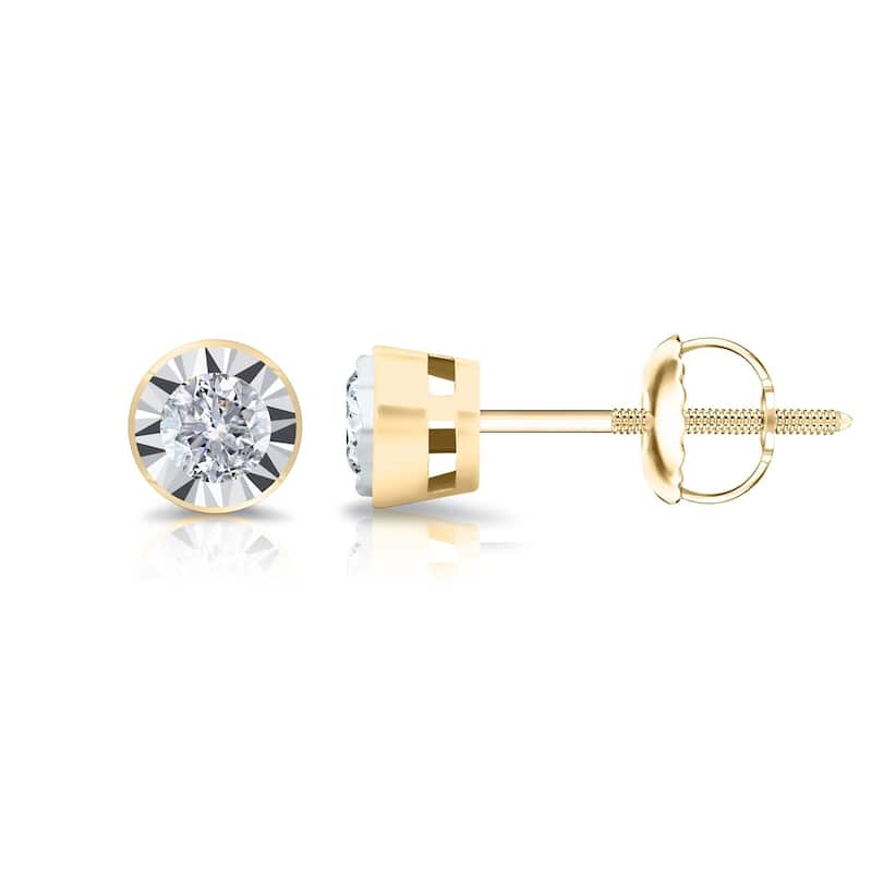 Auriya Round 1/5cttw Bezel Set Diamond Stud Earrings 14K Gold