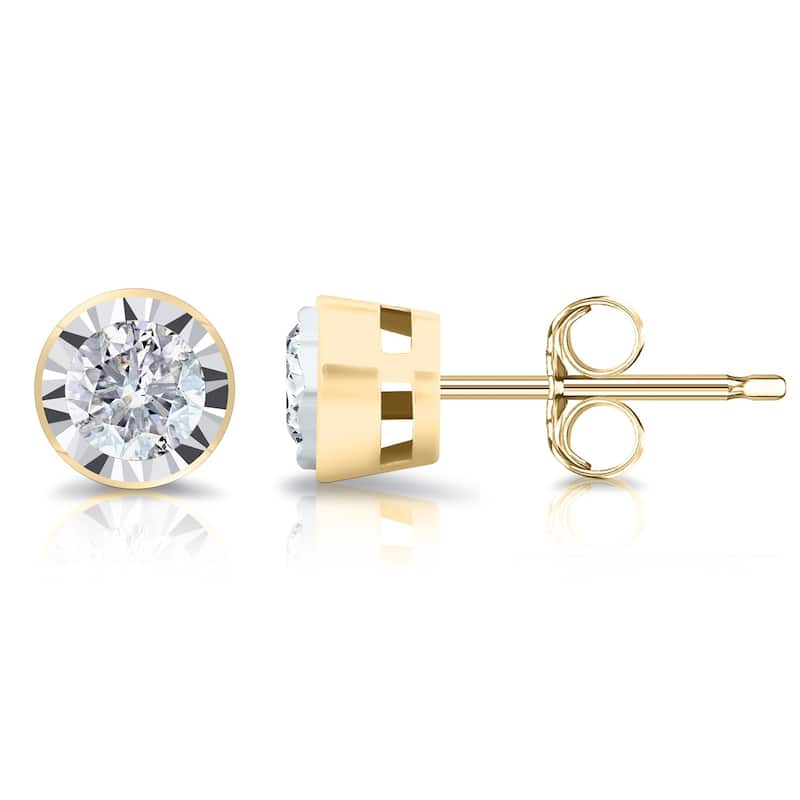 Auriya Round 3/8cttw Bezel Set Diamond Stud Earrings 14K Gold (G-H, I2-I3)