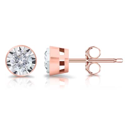 Auriya Round 3/8cttw Bezel Set Diamond Stud Earrings 14K Gold (G-H, I2-I3)
