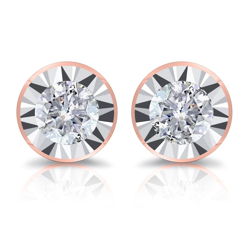 Auriya Round 3/8cttw Bezel Set Diamond Stud Earrings 14K Gold (G-H, I2-I3)