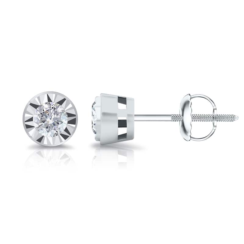 Auriya Round 3/8cttw Bezel Set Diamond Stud Earrings 14K Gold (G-H, I2-I3)