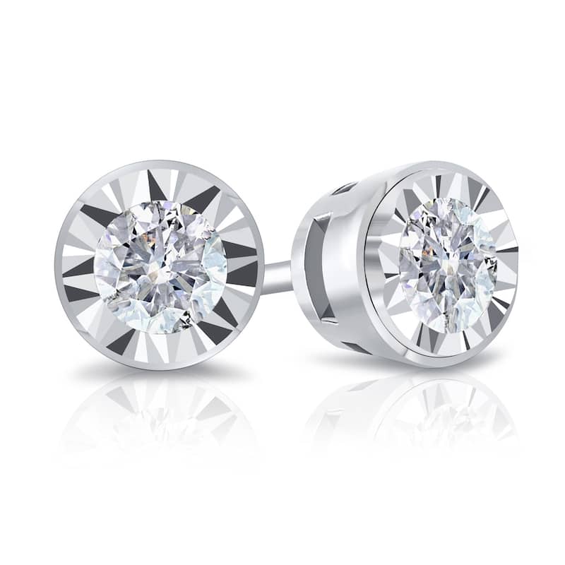 Auriya Round 1/5cttw Bezel Set Diamond Stud Earrings 14K Gold (G-H, I2-I3)