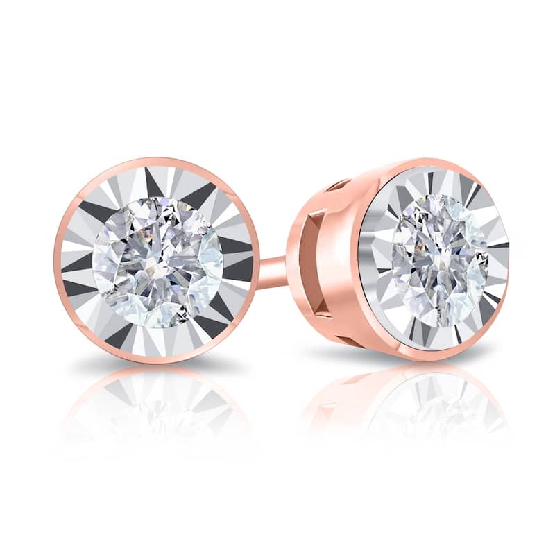 Auriya Round 1/5cttw Bezel Set Diamond Stud Earrings 14K Gold (G-H, I2-I3)