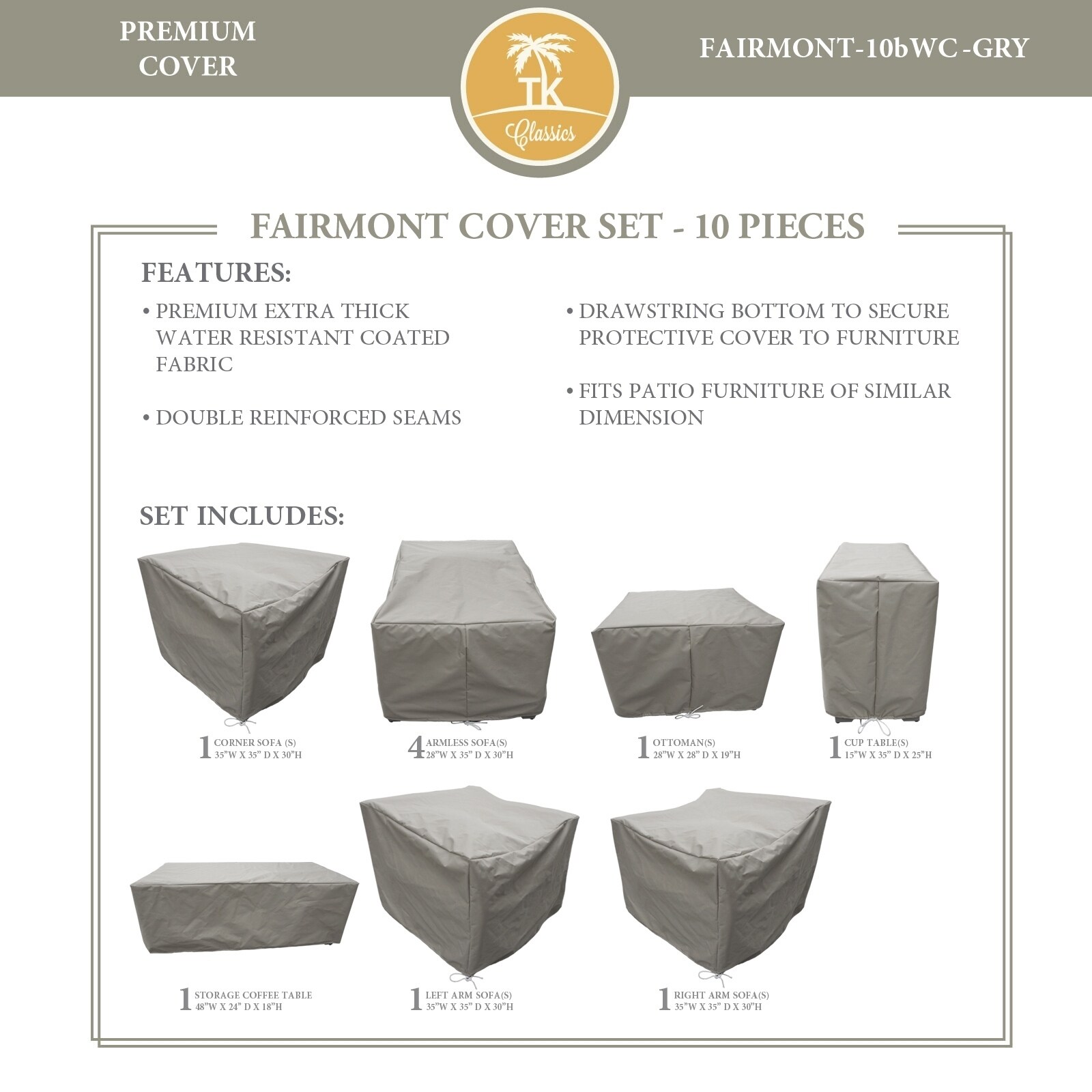 Fairmont Protective Cover Set, In Grey