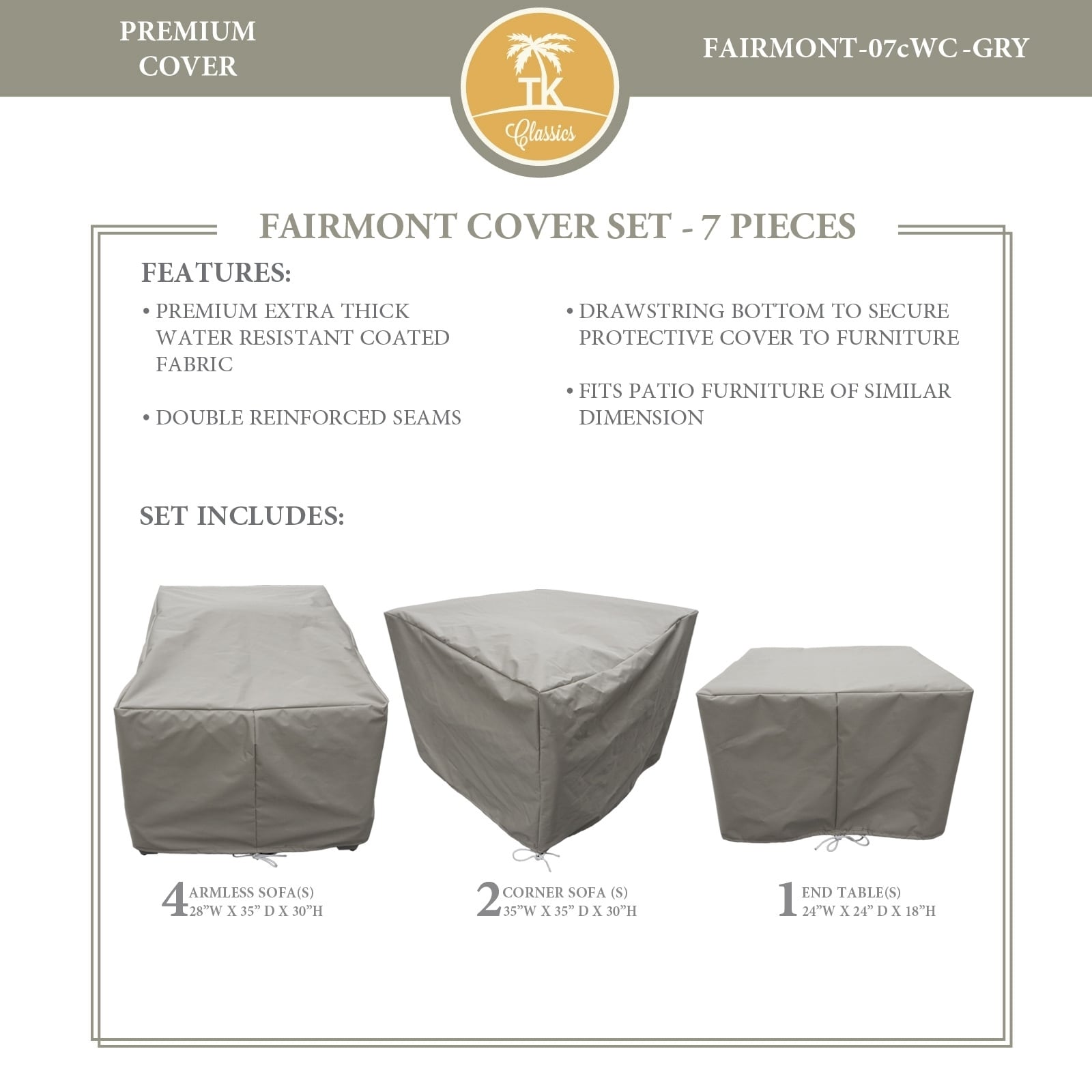 Fairmont Protective Cover Set, In Grey