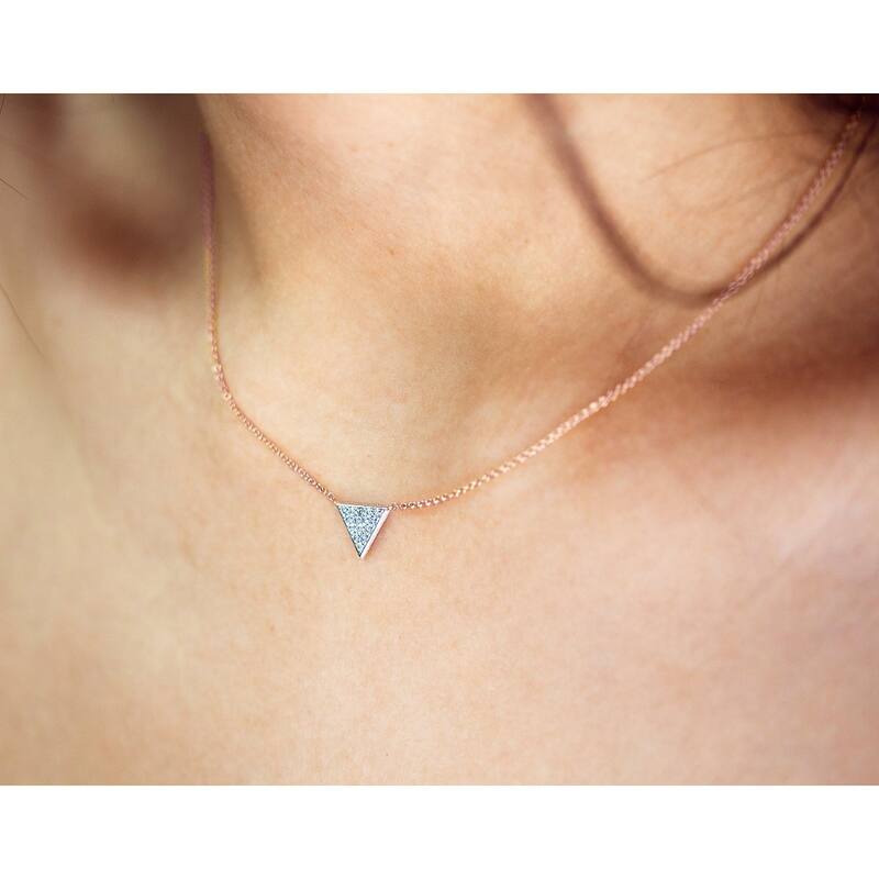 Annello by Kobelli 14k White Gold Triangle Diamond Necklace Rose Gold Chain