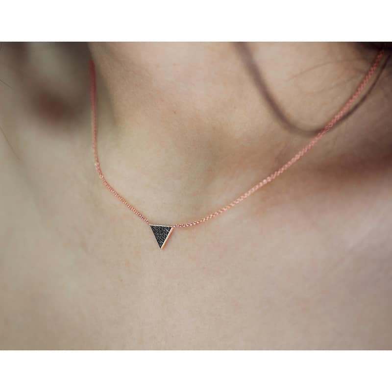 Annello by Kobelli 14k Rose Gold Triangle Black Diamond Necklace