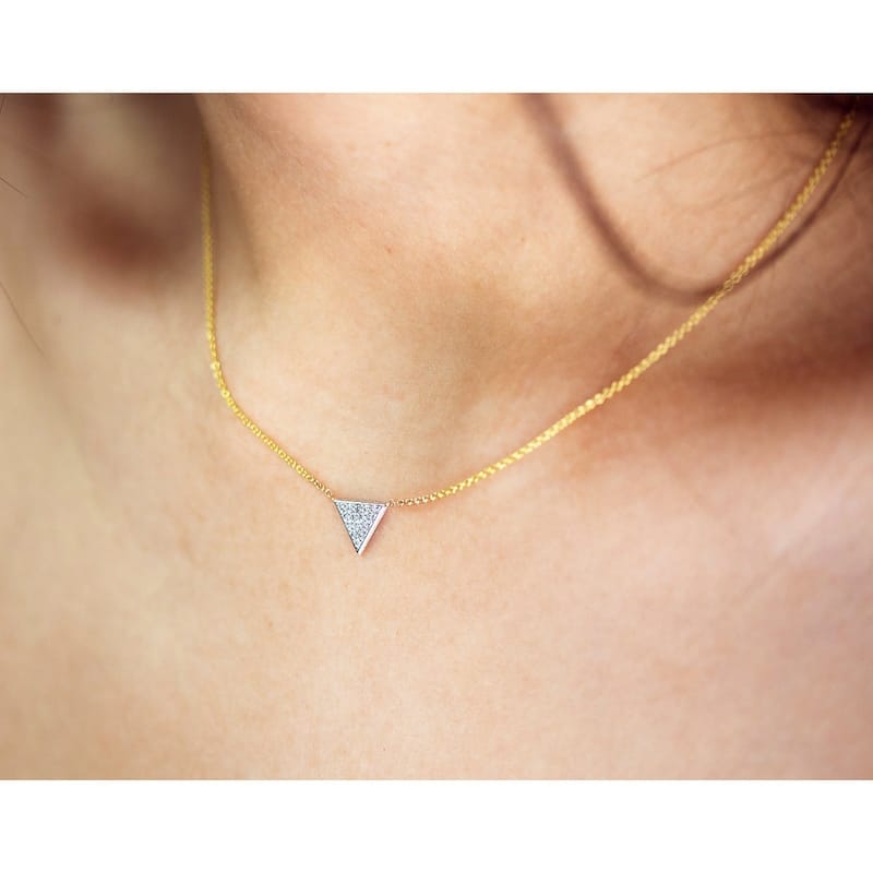 Annello by Kobelli 14k White Gold Triangle Diamond Necklace Yellow Gold Chain