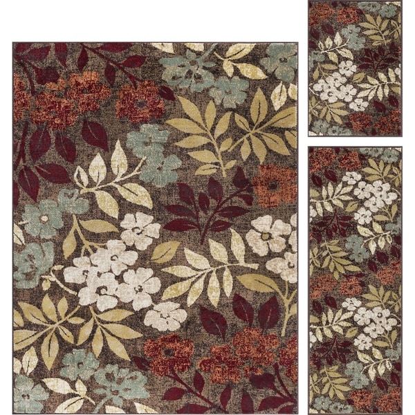 Alise Rugs Decora Transitional Floral Three Piece Set - 5' x 7'