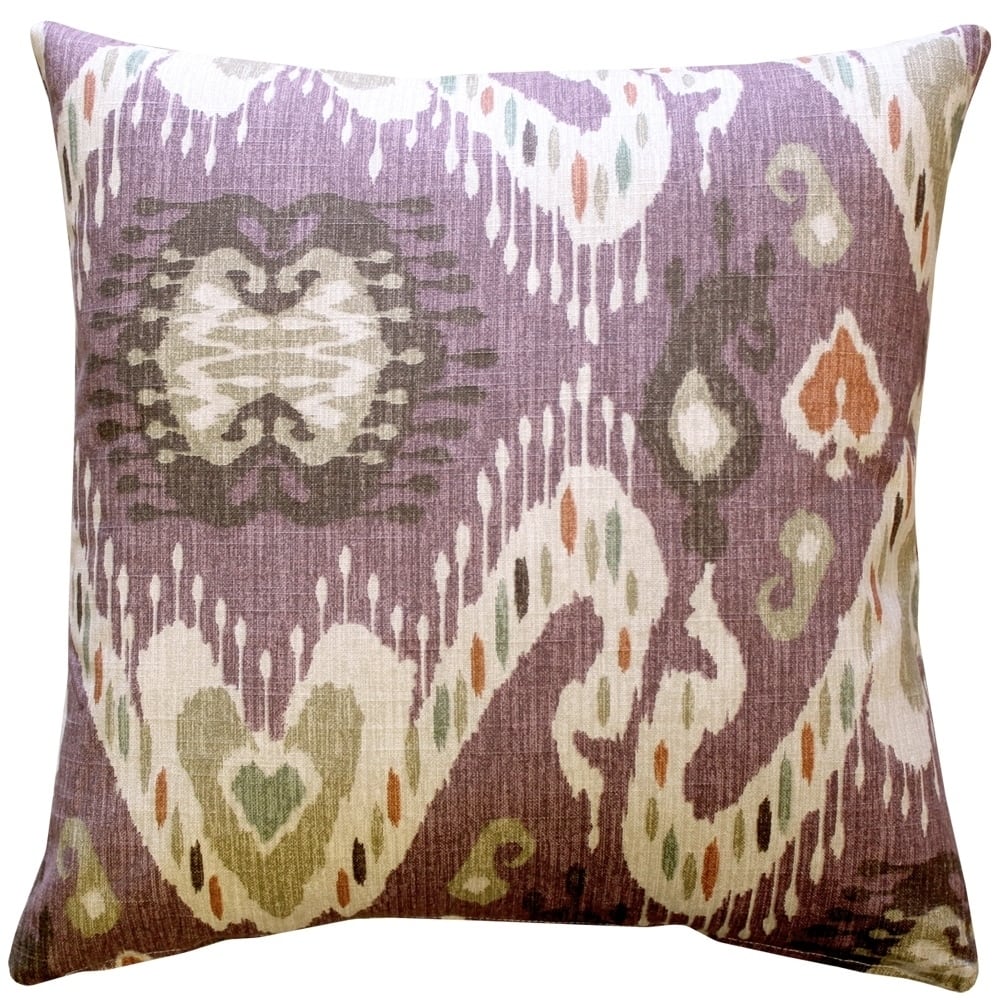 Solo Ikat Cotton 17x17 Throw Pillow with Polyfill Insert, Mulberry