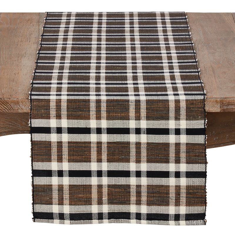 Table Runner With Plaid Woven Water Hyacinth Design - 16" x 72"