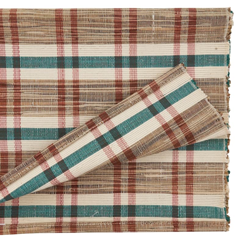 Table Runner With Plaid Woven Water Hyacinth Design - 16" x 72"