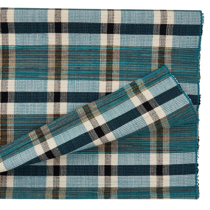 Table Runner With Plaid Woven Water Hyacinth Design - 16" x 72"