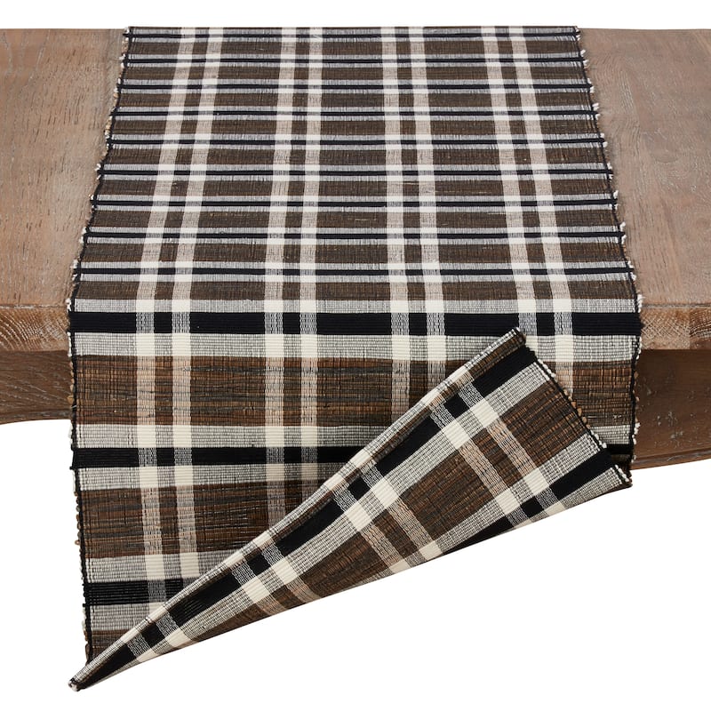 Table Runner With Plaid Woven Water Hyacinth Design - 16" x 72"