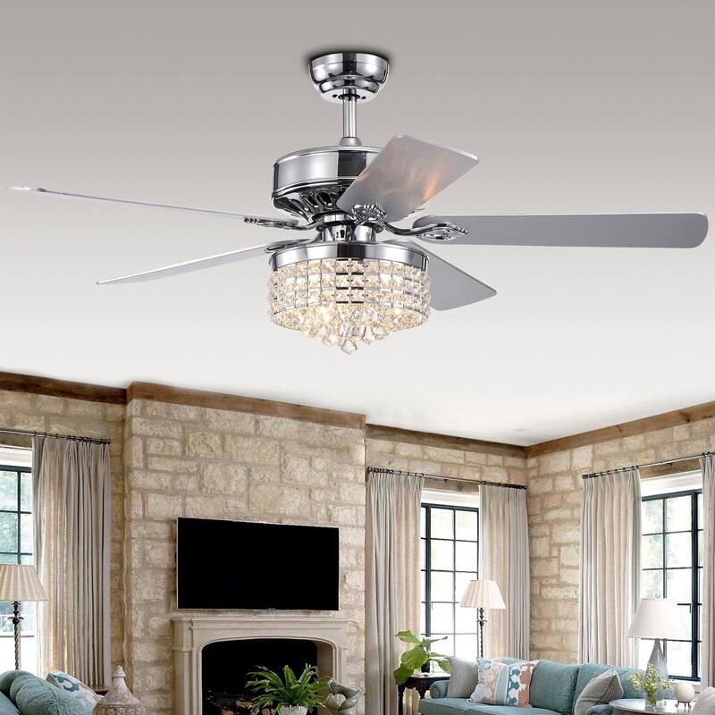 Letta Chrome 52-Inch 4-light 5-Blade Lighted Ceiling Fan Crystal Shade 2 Blade Colors (Optional Remote)