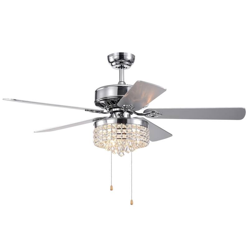 Letta Chrome 52-Inch 4-light 5-Blade Lighted Ceiling Fan Crystal Shade 2 Blade Colors (Optional Remote)