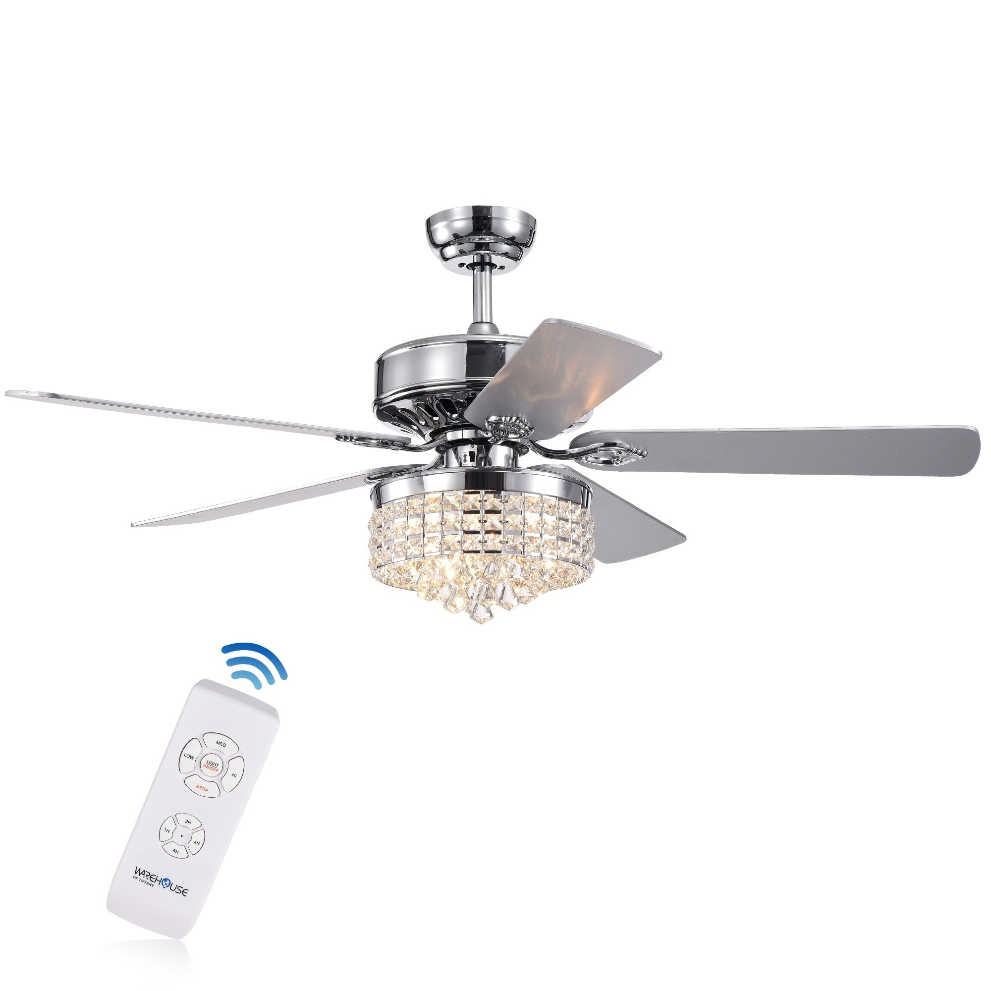 Letta Chrome 52 Inch 4 Light 5 Blade Lighted Ceiling Fan Letta Chrome 52 Inch 4 Light 5 Blade