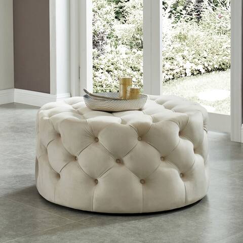 Furniture of America Pilt Transitional Flannelette Round Ottoman