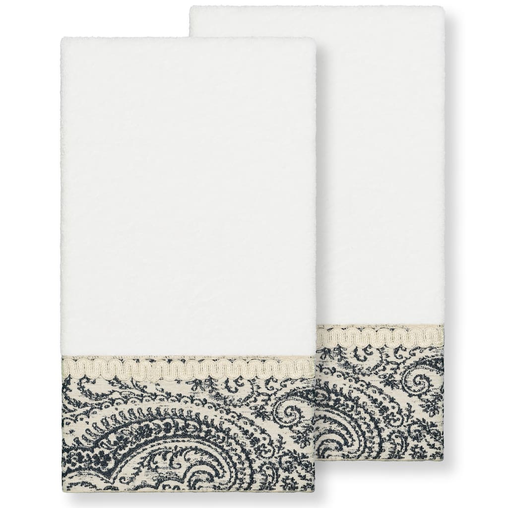 Authentic Hotel and Spa Turkish Cotton Paisley Jacquard White 2-piece Bath Towel Set