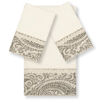 Authentic Hotel and Spa Turkish Cotton Paisley Jacquard Cream 3-piece Towel Set