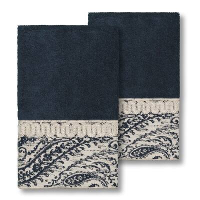 Authentic Hotel and Spa Turkish Cotton Paisley Jacquard Midnight Blue 2-piece Hand Towel Set
