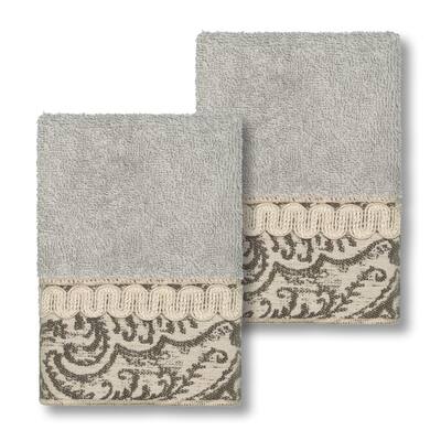 Authentic Hotel and Spa Turkish Cotton Paisley Jacquard Light Grey 2-piece Washcloth Set