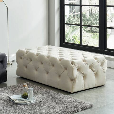Furniture of America Lilt Traditional Flannelette Tufted Cocktail Ottoman