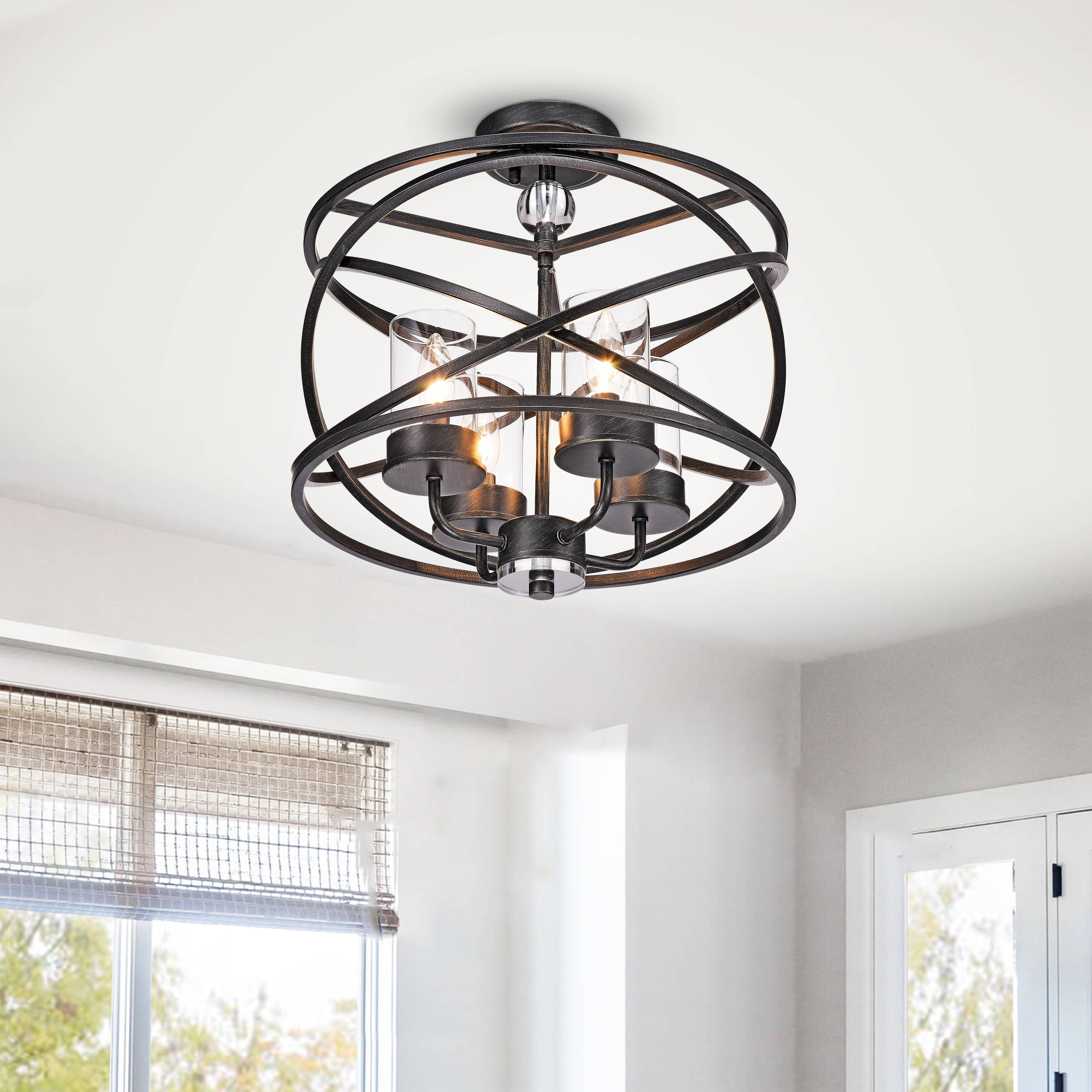 Honoria Antique Black 4-Light Iron and Glass Pendant Chandelier - Chandeliers For Bedrooms by Overstock.com