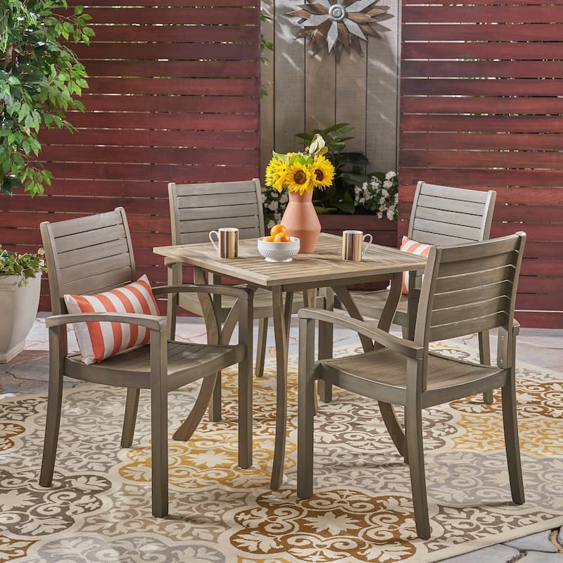 York Acacia Wood Outdoor 5-piece Square Dining Set by Christopher Knight Home - Grey