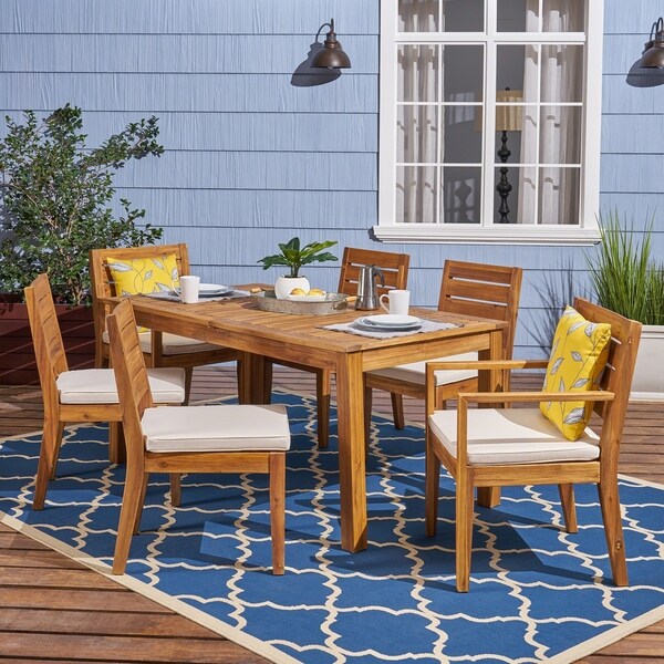 Nestor Outdoor 6-Seater Acacia Wood Expandable Dining Set by Christopher Knight Home