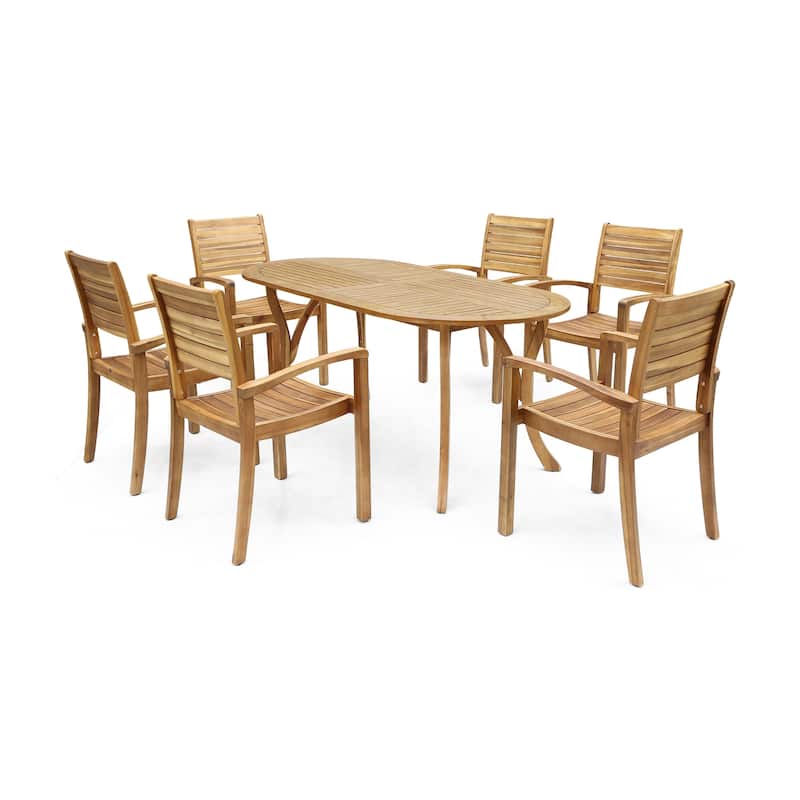 Holloway Outdoor 6-Seater Oval Acacia Wood Dining Set by Christopher Knight Home - Teak