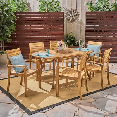 Holloway Outdoor 6-Seater Oval Acacia Wood Dining Set by Christopher Knight Home