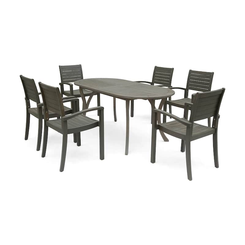 Holloway Outdoor 6-Seater Oval Acacia Wood Dining Set by Christopher Knight Home