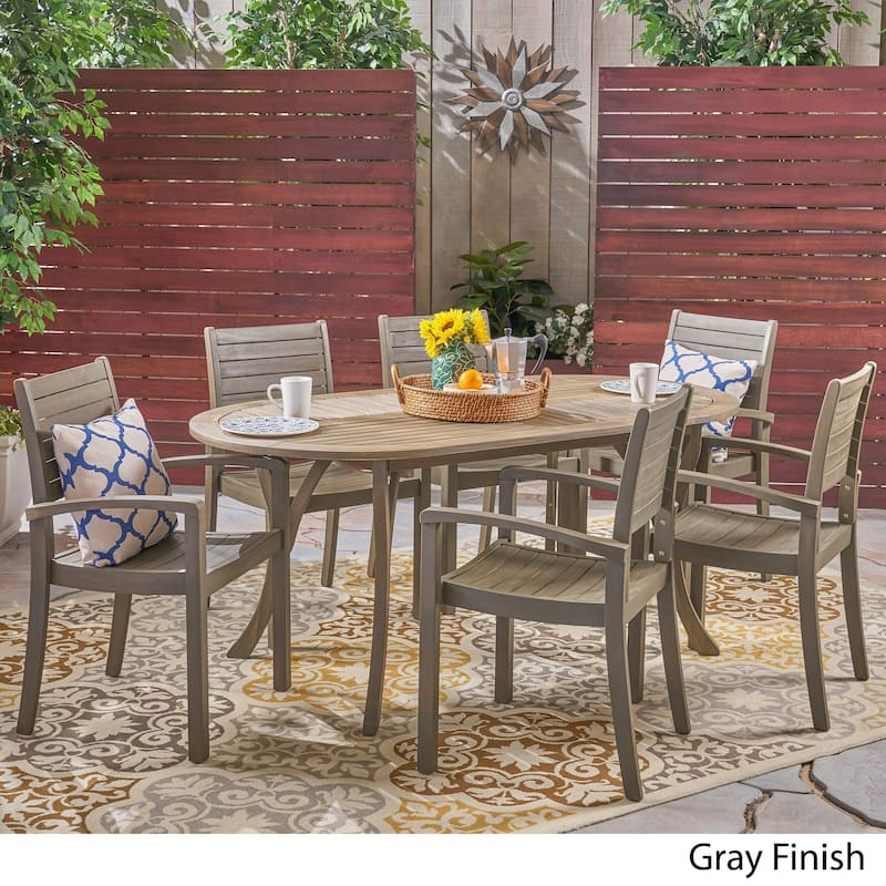 Holloway Outdoor 6-Seater Oval Acacia Wood Dining Set by Christopher Knight Home