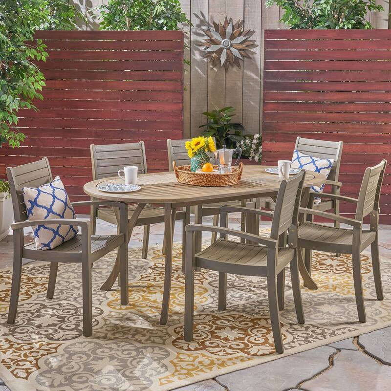 Holloway Outdoor 6-Seater Oval Acacia Wood Dining Set by Christopher Knight Home
