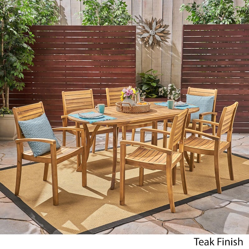Holloway Outdoor 6-Seater Oval Acacia Wood Dining Set by Christopher Knight Home